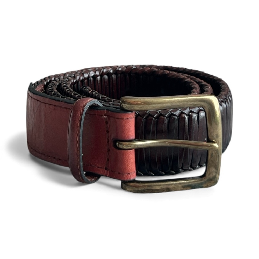 Tommy Bahama Brown woven braided Leather brass buckle Belt Sz 34